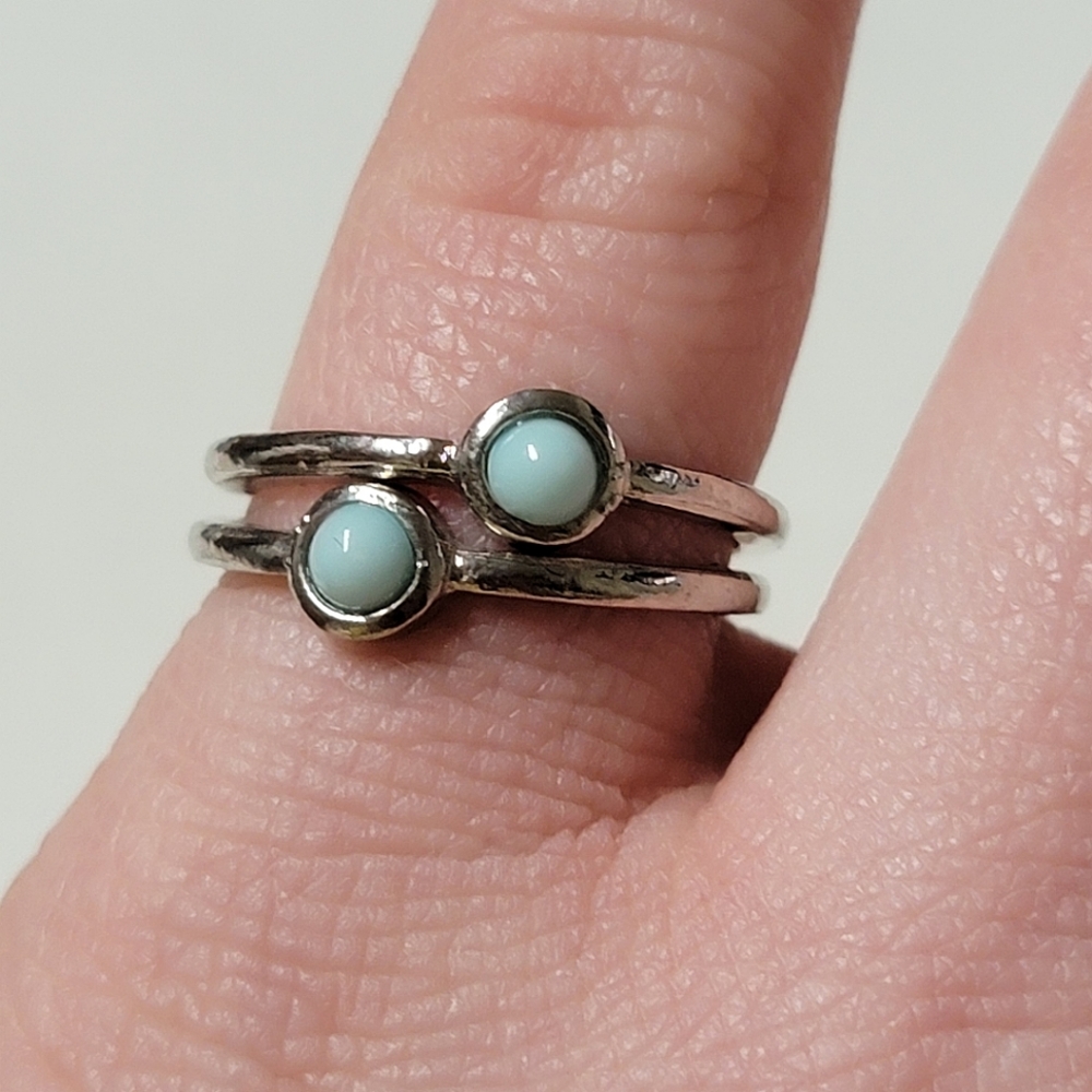 Faux Blue Larimar Stacking Rings Silver Tone